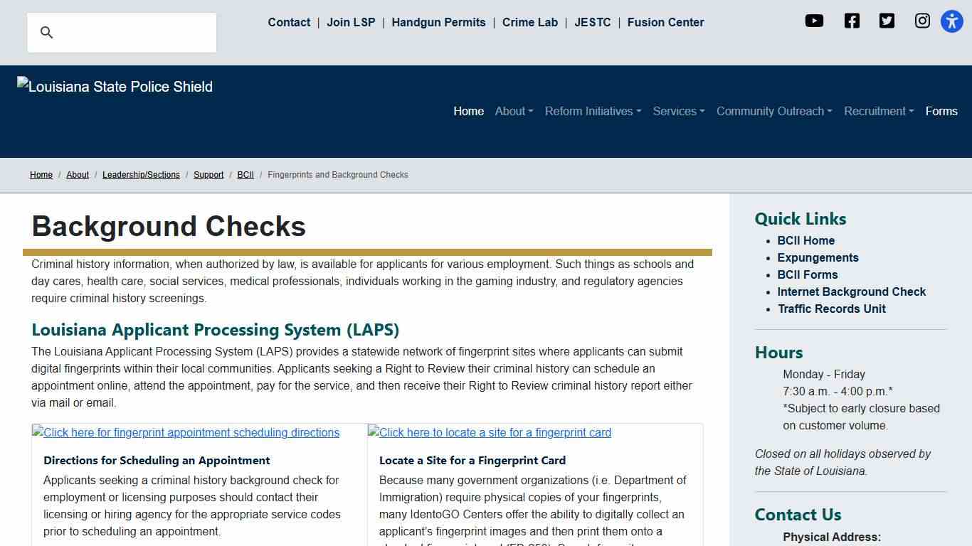 Fingerprints and Background Checks - Louisiana State Police