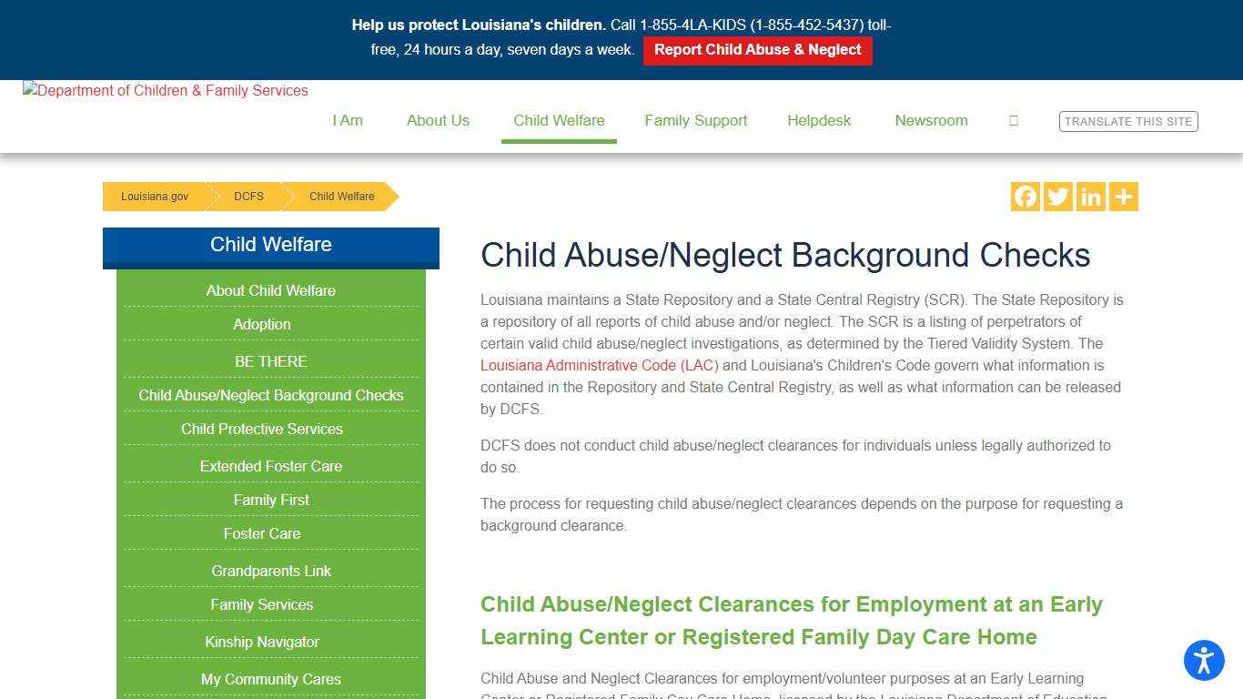 Child Abuse/Neglect Background Checks Louisiana Department of Children & Family Services